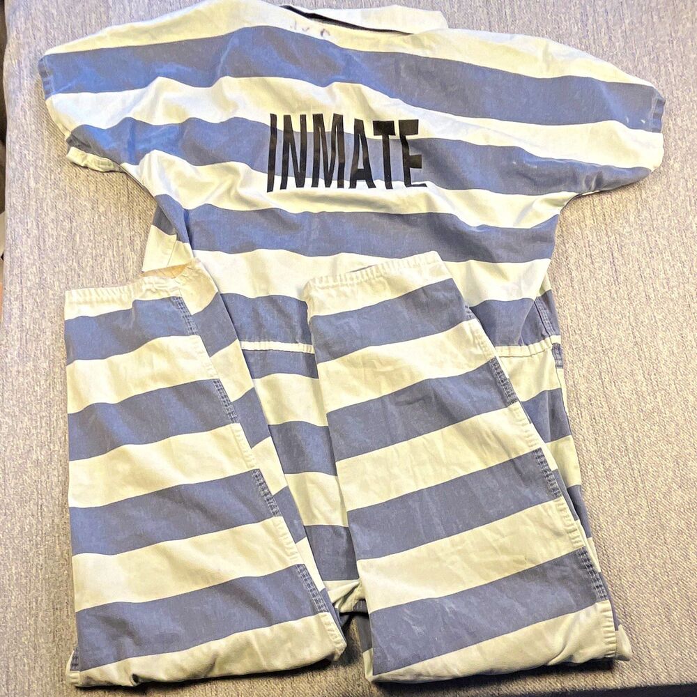 Authentic Institutional Jail Inmate Striped Jumpsuit Uniform - 2XL - Distressed